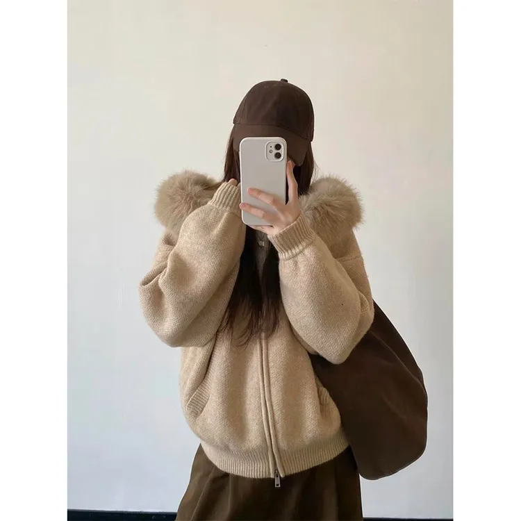 【大毛领毛衣】开衫外套女秋冬宽松显瘦软糯针织衫22767#