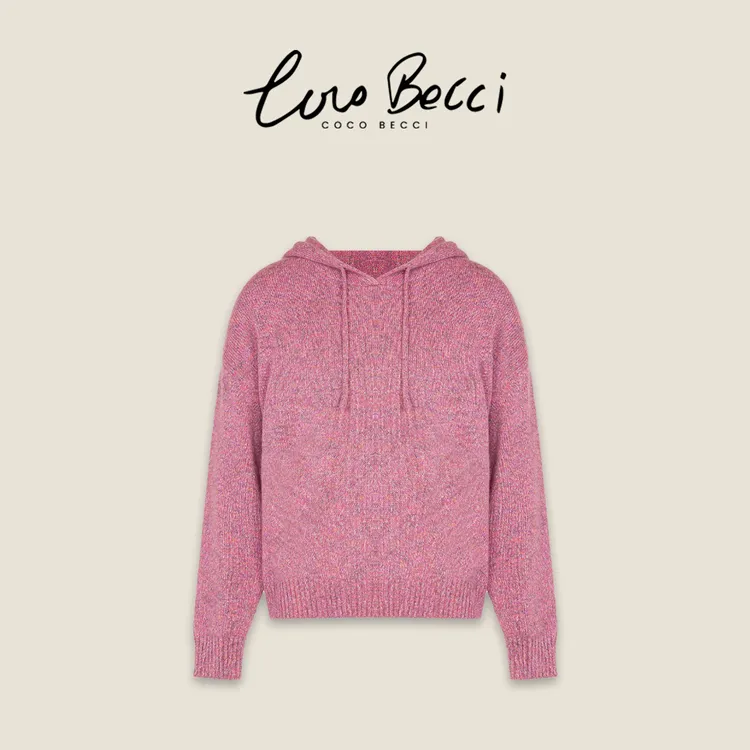COCO BECCI【紫雾朦胧】绵羊毛兔毛连帽彩点肌理针织衫CFLJD231348