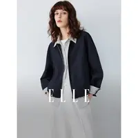 【ELLE】女装撞色仿麂皮绒短外套2025秋季新款独特时髦上衣EF52986