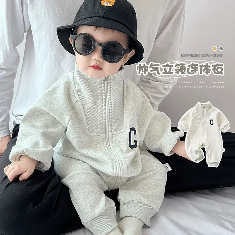 婴儿秋装连体衣男宝宝衣服洋气小月龄春季外出服抱衣一岁幼儿哈衣