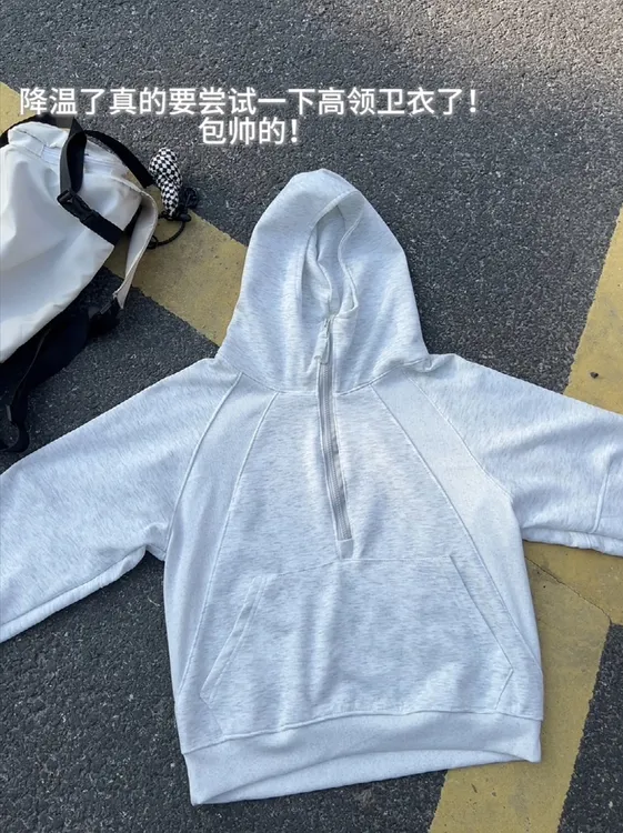 白花灰半拉链重磅硬挺卫衣男款秋季设计感解构boxy外套连帽衫上衣