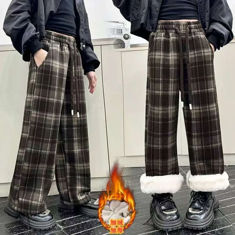巨厚兔绒亲子装加绒加厚格子裤保暖裤冬季加厚棉裤一条过冬