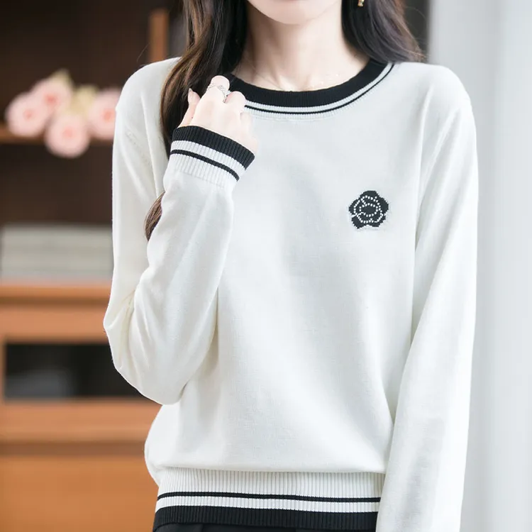 【迪欧格睿】小山茶刺绣女时尚套头针织衫-2502