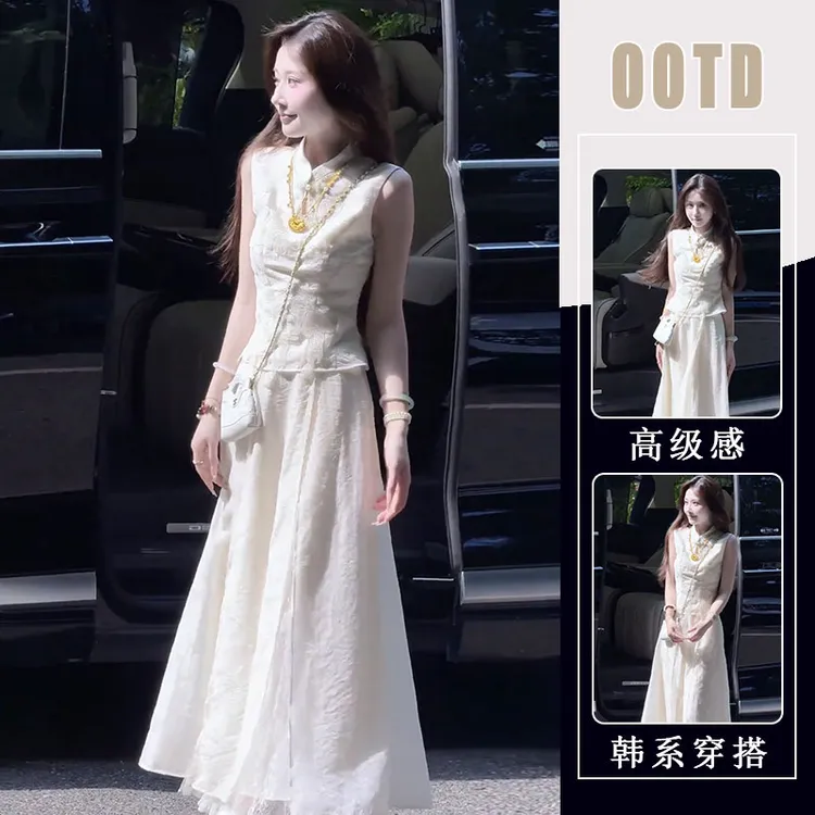 新中式国风女装2025新款气质重工刺绣立领上衣高腰网纱半身裙套装