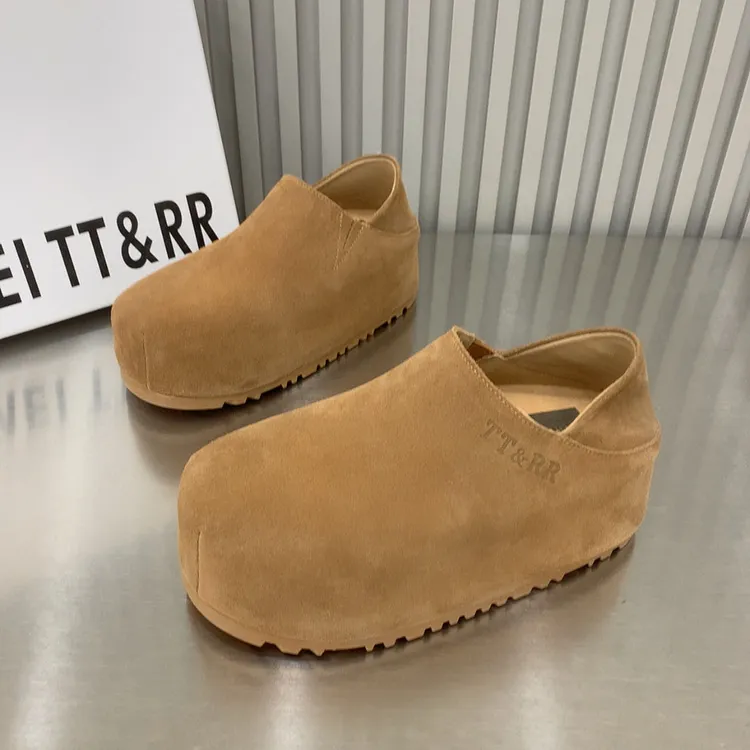 格格媚K18-69韩版复古牛反绒皮厚底6公分百搭休闲两穿网红瓢鞋