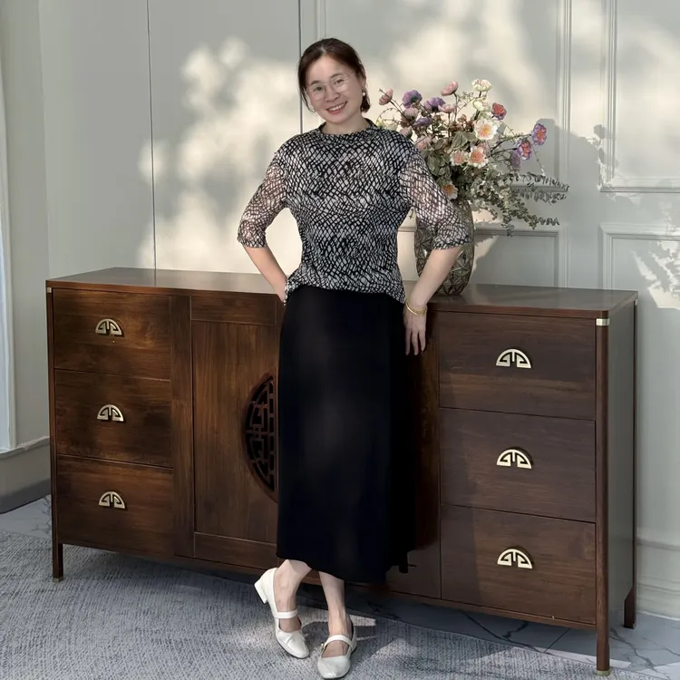 【F·J】夏季新款桑蚕丝高级感网纱五分袖T恤气质女士上衣NLW806