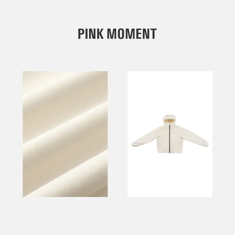 PM王囡囡 “米杏甜心” 米杏色拼色拉链连帽外套 ND1A0093