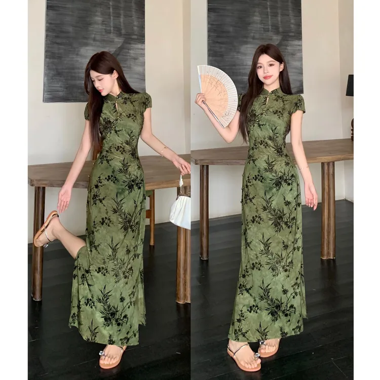 新中式连衣裙胖mm大码国风改良旗袍裙夏季绣花设计感气质收腰长裙