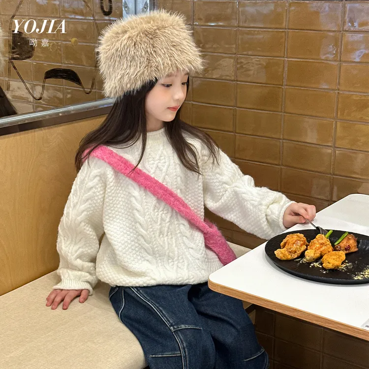 YOJIA女童毛衣冬季2025新款洋气慵懒女孩针织衫加厚保暖儿童冬装