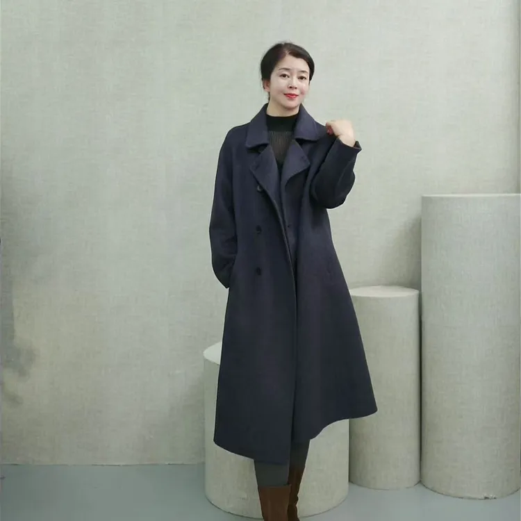 【韩大美专属】气质新款毛呢外套双面呢秋冬呢大衣羊绒双面呢25023