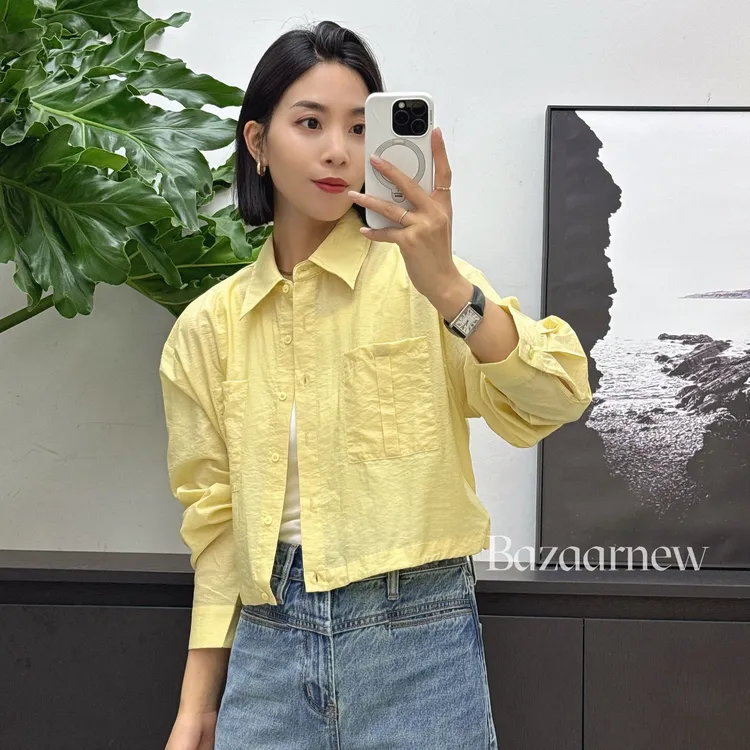 【BAZAAR】 夏季女上衣新款短款防晒衬衫简女衬
