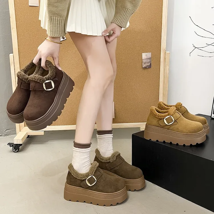 牛皮女鞋勃肯鞋女冬季加绒保暖厚底毛毛鞋加厚棉鞋G22