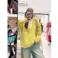 晶咕【时尚作弊器】假两件拼接V领宽松套头针织衫