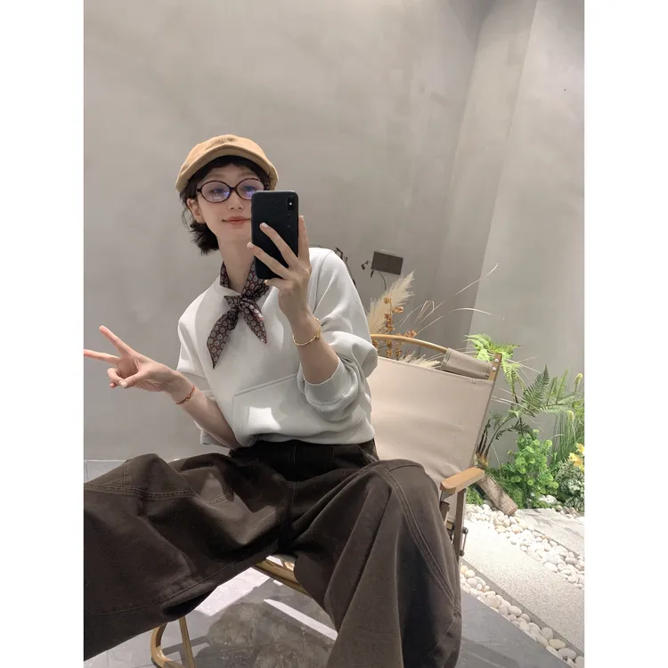 【骆小姐私服】高智感丝巾卫衣2025早秋季新款琥珀流光百搭洋气上衣