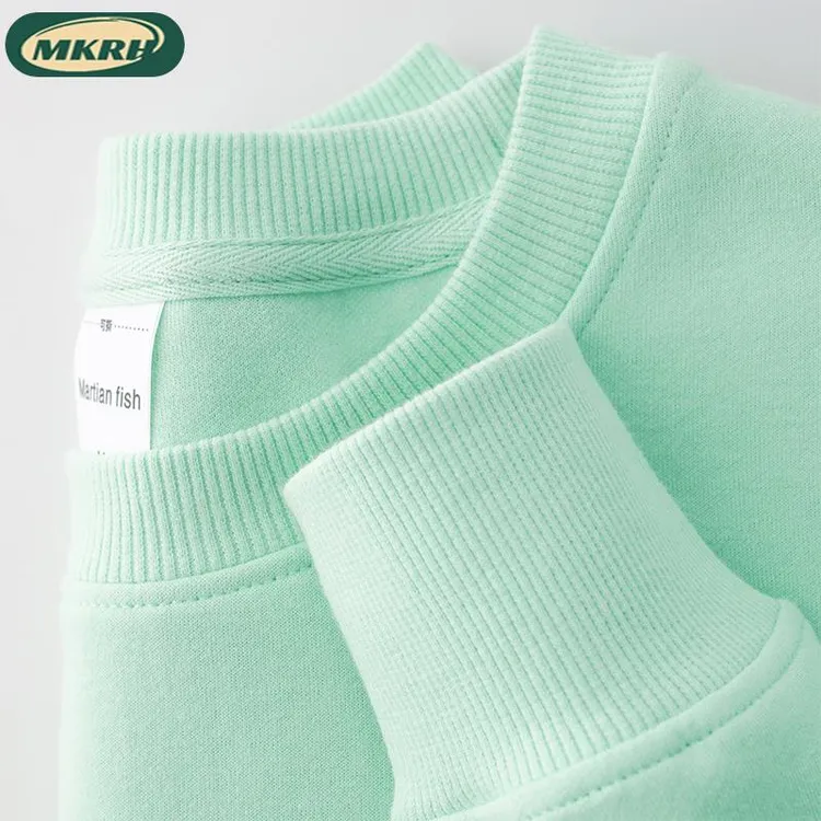 mkrh高级感日系重磅薄荷绿圆领卫衣男浅绿色宽松休闲情侣打底衫