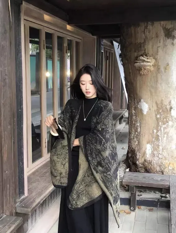 【清明上河图】秋款围巾披肩保暖女简约超舒适仿羊绒女外搭T46-2