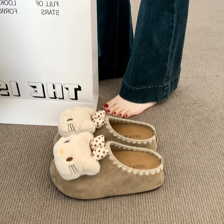 kitty可爱包头拖鞋女外穿2025春秋季新款厚底一脚蹬校园勃肯拖鞋