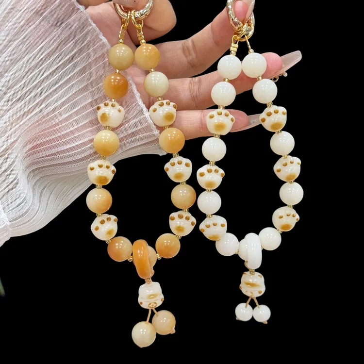 手机挂饰炭烧猫爪菩提手机链女款手工网红挂件短款防丢