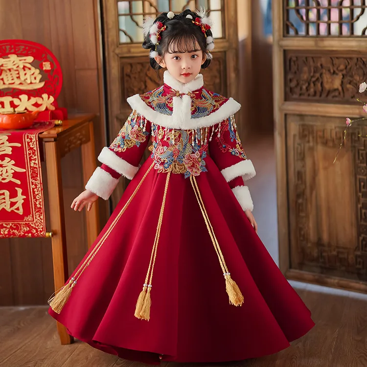 汉服女童新年装中国风古装冬季2025新款加绒儿童古风唐装拜年服冬