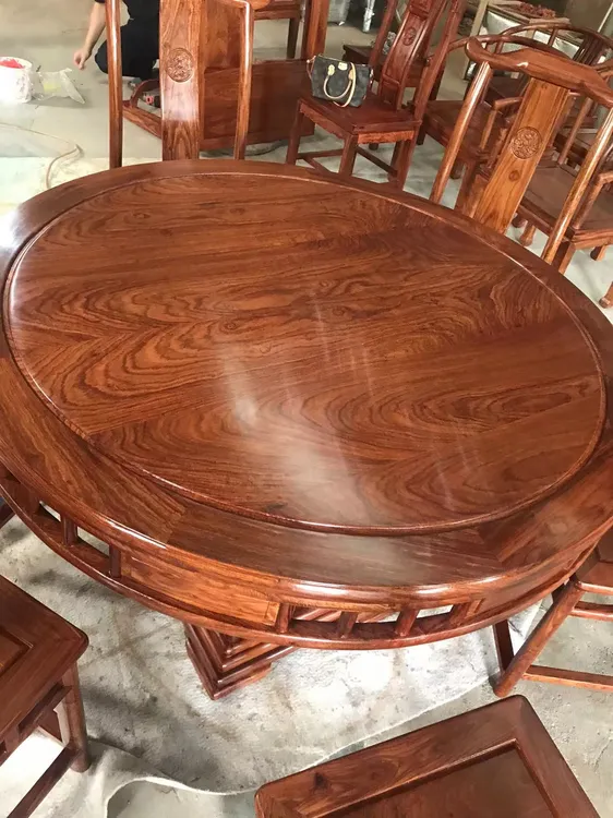 新中式家用餐厅简约轻奢两用带转盘红木圆台圆桌