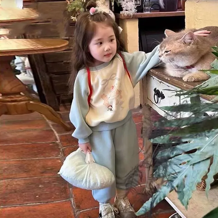 儿童套装秋冬款童装卡通动物洋气宝宝幼儿园女童加绒套头卫衣卫D