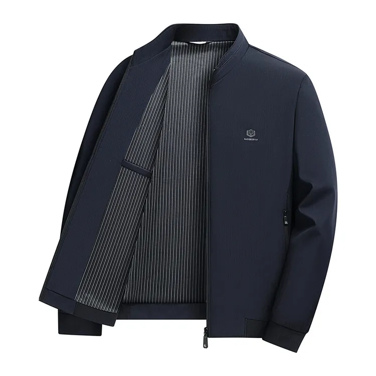 新款男商务休闲抗皱免烫夹克爸爸装中老年春秋冬装立领外套上衣