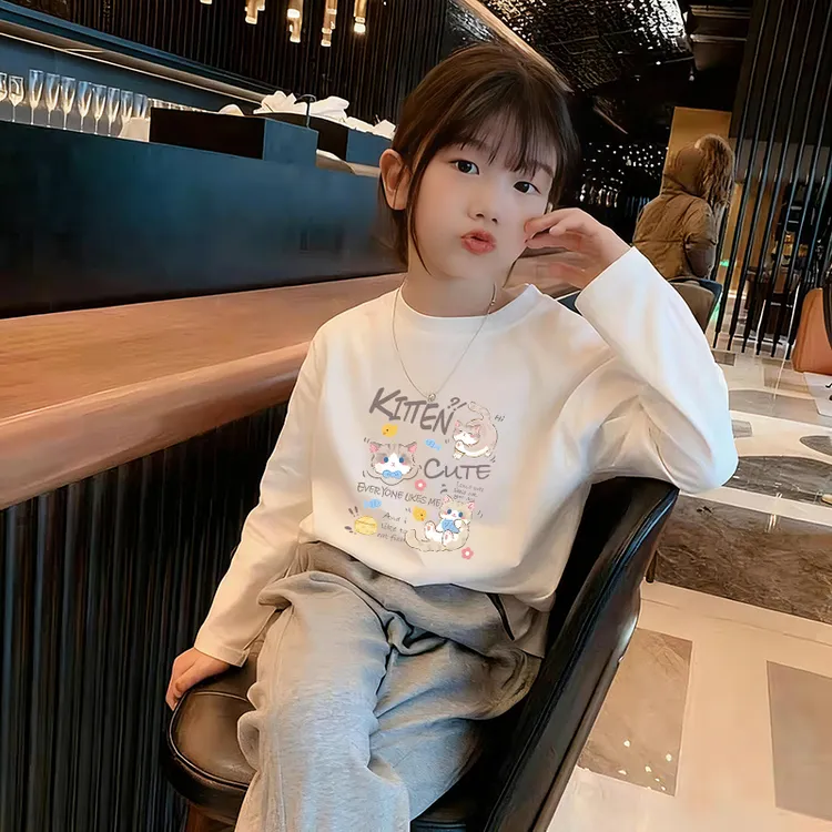 纯棉儿童长袖T恤2025秋款休闲百搭女童秋装打底衫上衣日韩童装