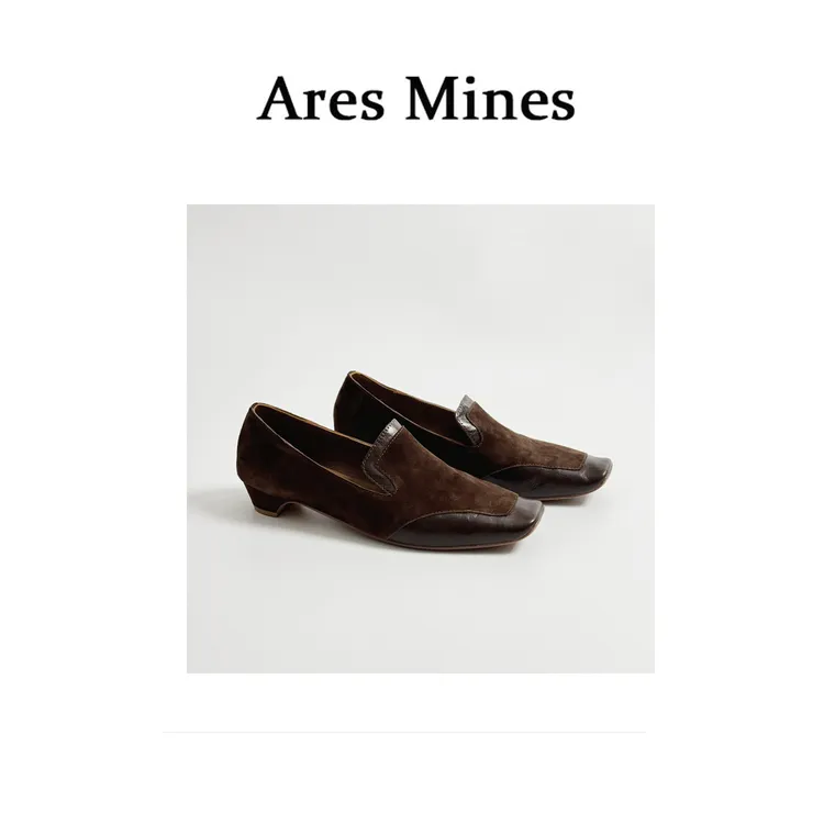 【盛朗熙Ares Mines】摩登时代 翻毛小众粗跟小方头平跟鞋尖头鞋