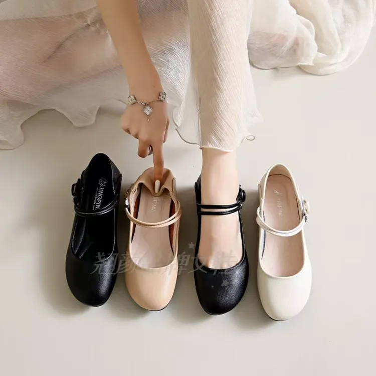 【翘颜品牌】2025圆头平底软底软皮防滑女鞋小皮鞋单鞋367