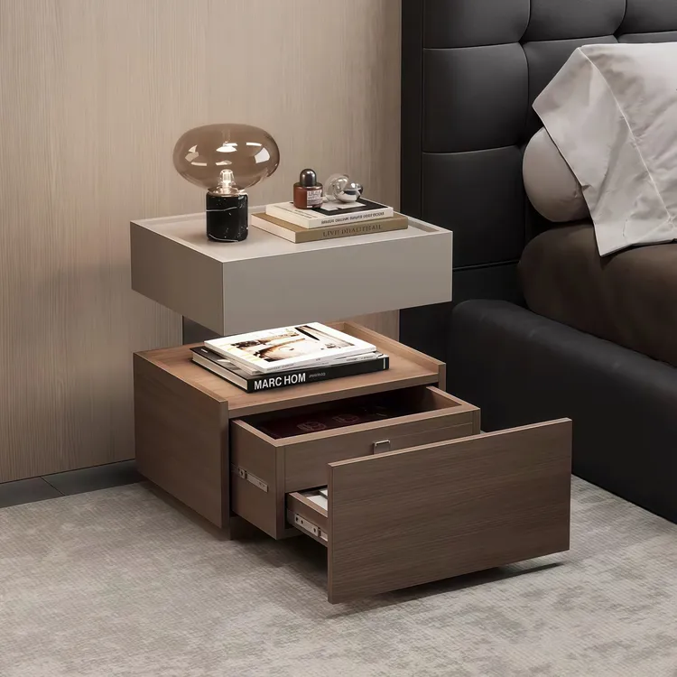 意式极简风带隐藏抽屉储物柜高级感悬浮实木柜床头柜暗层暗格柜子