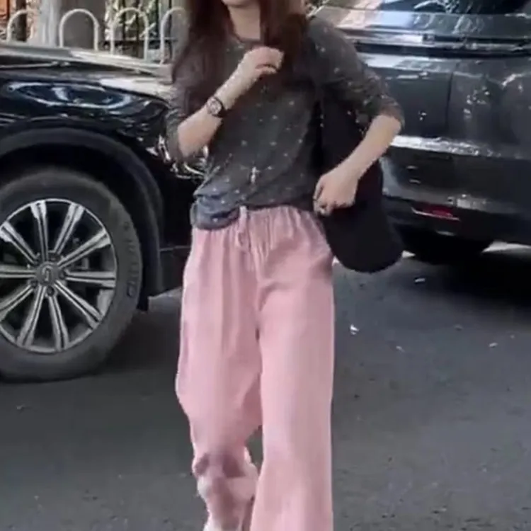 新款时尚长袖上衣垂感直筒裤洋气女装