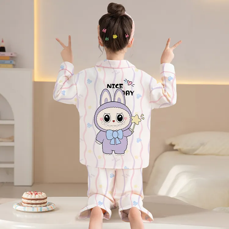 春秋季儿童新款纯棉女童长袖睡衣中大童女孩公主洋气家居服可外穿