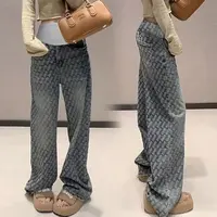 孕妇裤子春秋款外穿字母做旧牛仔裤直筒阔腿裤长裤拖地裤新款秋季