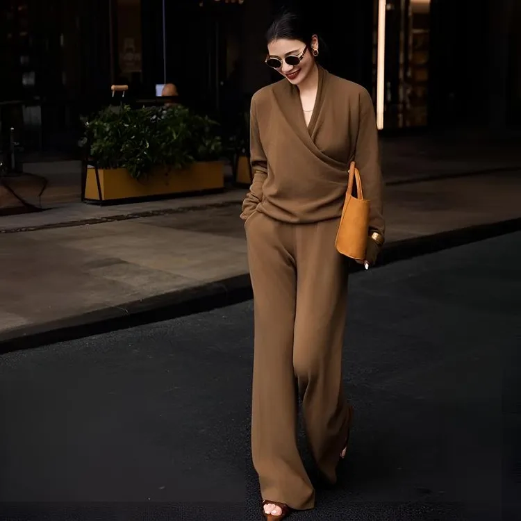 秋冬美拉德针织套装女高级感气质复古慵懒风松弛毛衣阔腿裤两件套