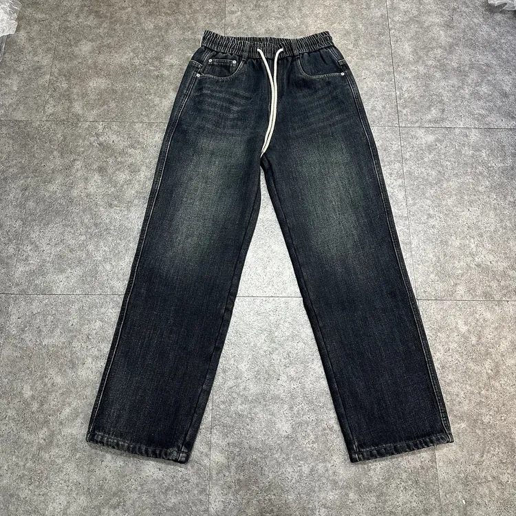 919男士高个子牛仔裤加绒痞帅休闲直筒裤美式高街加长牛仔长裤男