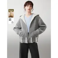ELLE女装绵羊毛连帽短款双面呢大衣2025冬季新款毛呢外套EN52520