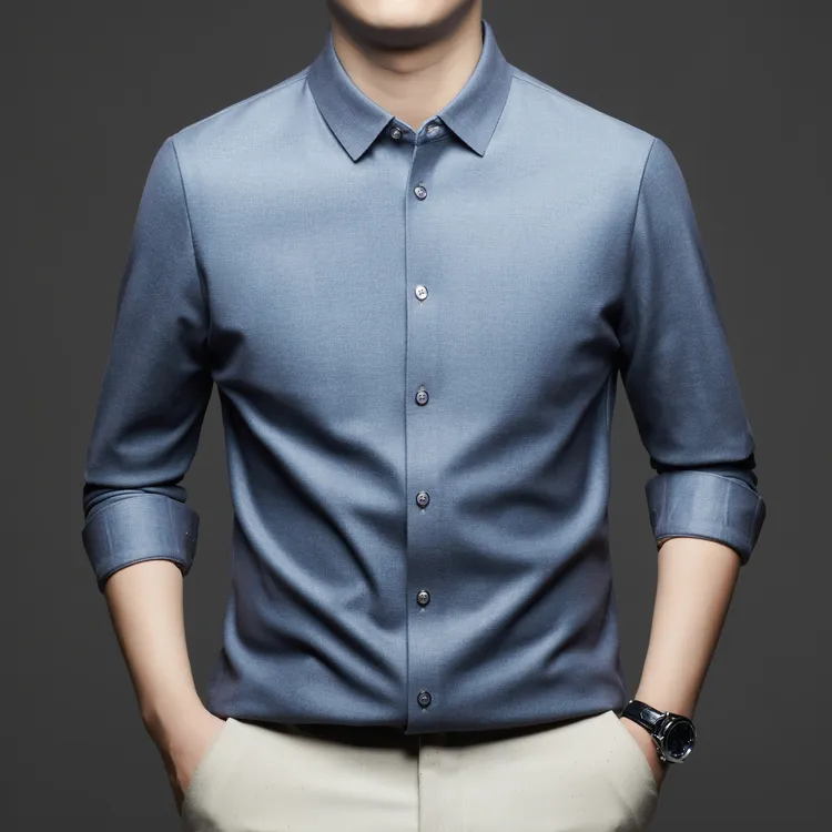 【金标商场级】5888内里含羽绒羽毛加绒长袖无痕中年厚款衬衫男装