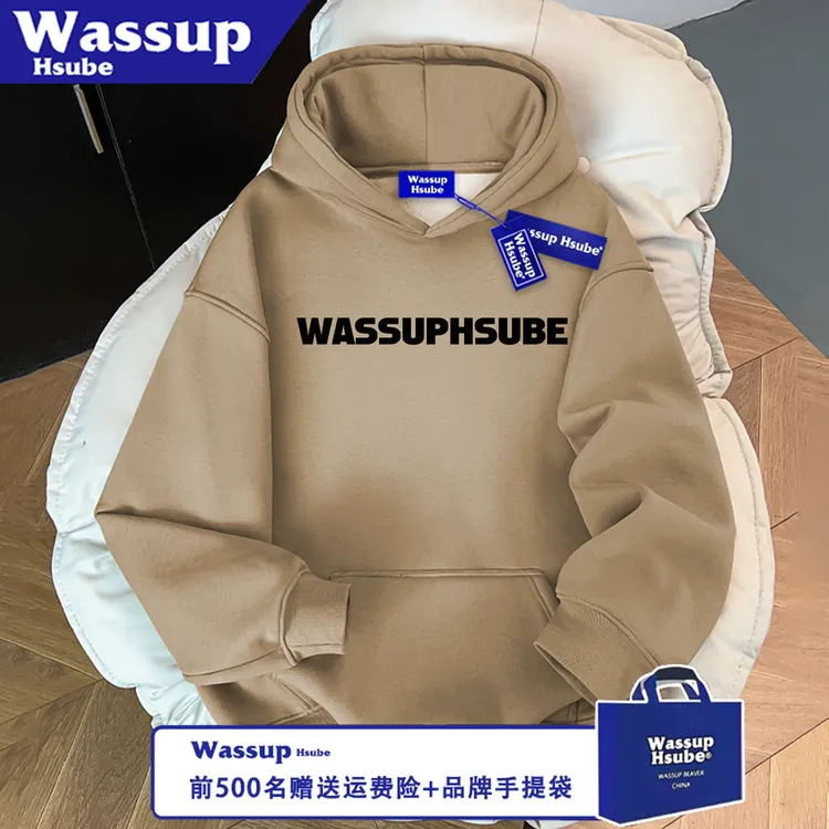 WASSUP HSUBE休闲潮流印花简约字母长袖宽松秋冬百搭卫衣情侣上衣