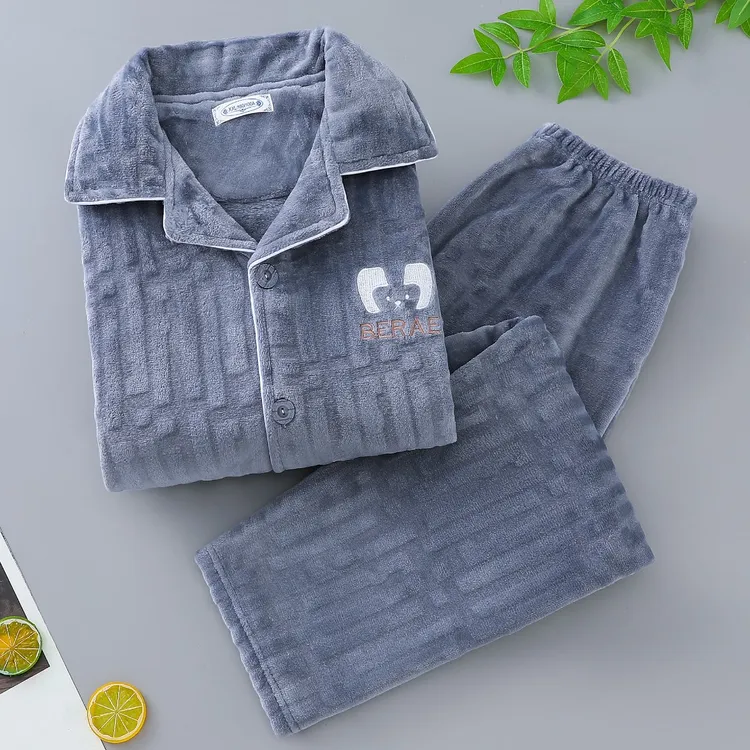 睡衣男士冬季加绒加厚珊瑚绒青少年秋冬款法兰绒可外穿家居服套装