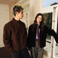 SOSTINE「摩登街头 复古夹克  」复古绒皮工艺男女立领哈灵顿外套