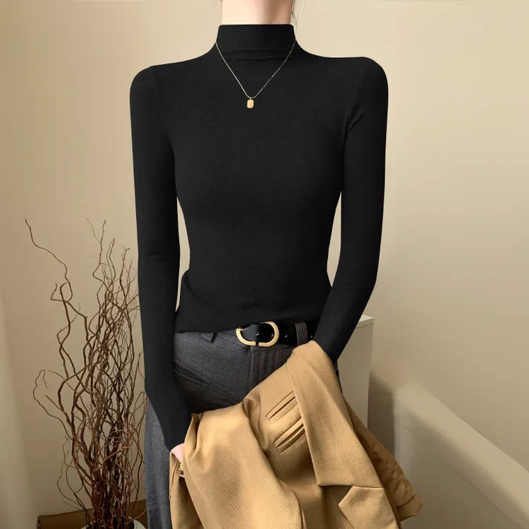 VOCKOO半高领打底衫女内搭2025新款春秋紧身长袖黑色高级感