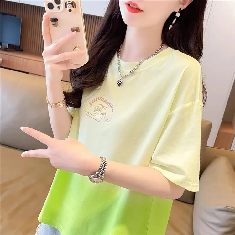 大码女装渐变色短袖t恤女夏装2025新款宽松小个子设计感扎染上衣