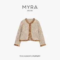 MYRA“若兰”芬兰进口粗花呢撞色编织小香羊毛外套女XMSC025422