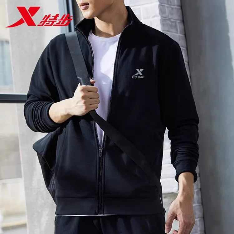 特步外套男正品男装冬季款针织立领夹克官方正品2025新款运动上衣