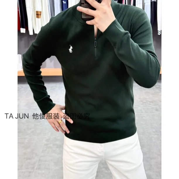 秋冬新款刺绣多色简欧弹力百搭半拉链立领针织毛衣 785265