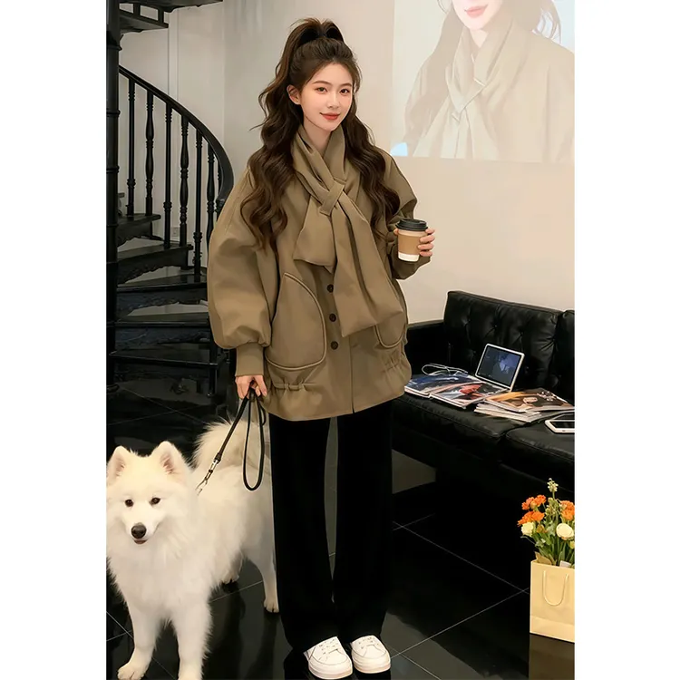 MARIE.COCO韩系高级感抽绳棉服女秋冬新款外穿棉衣百搭外套上衣