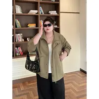 大码女装秋季百搭花契200斤胖mm韩系复古立领廓形夹克外套12451-X