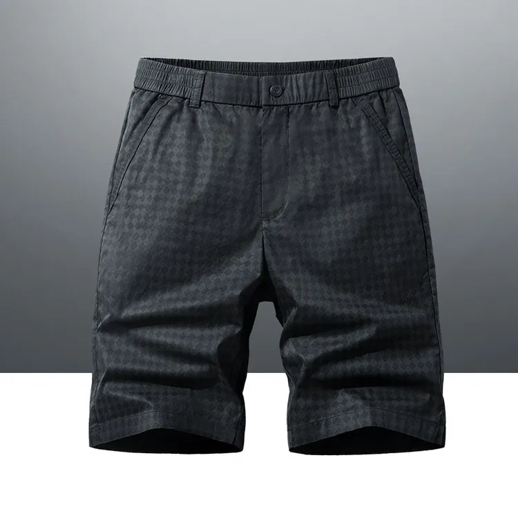 Cebrodz夏季休闲短裤男士宽松大码格子五分裤中年爸爸装裤子