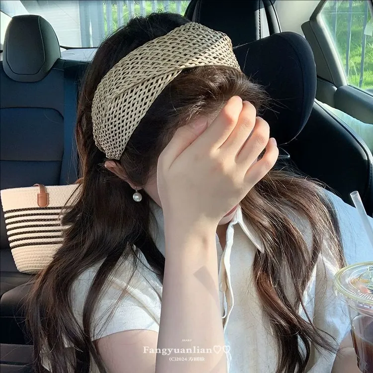 韩版慵懒风编织镂空发箍女款夏季高颅顶宽边压发头箍日常外戴发饰