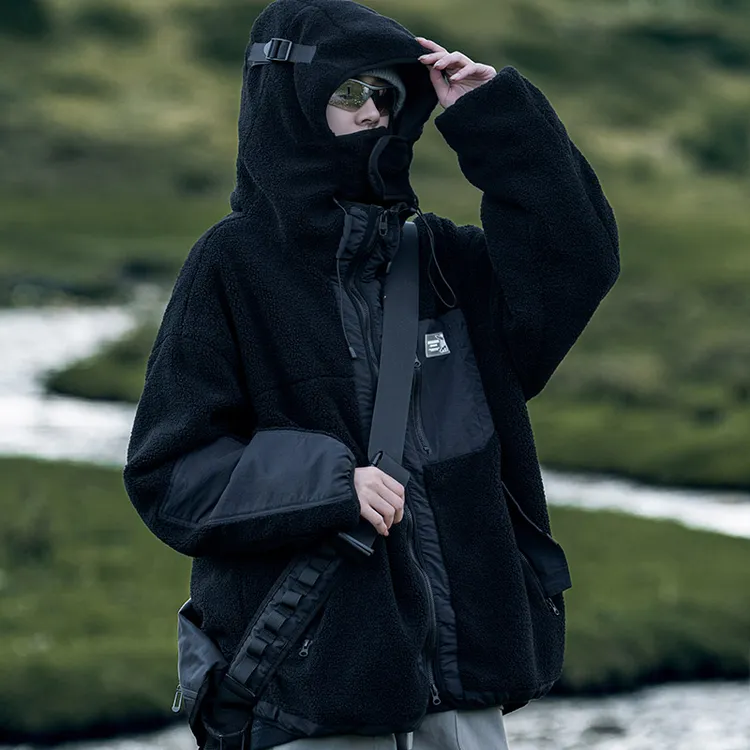 AOGZ国潮工装外套男女秋冬2025新款加绒加厚夹克情侣仿羊羔绒棉服